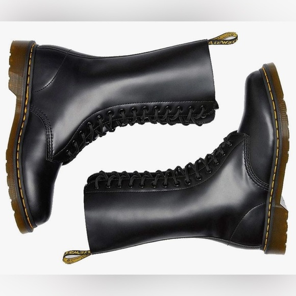 DR MARTENS BLACK 1914 SMOOTH LEATHER HIGH LACE UP BOOTS SIZE 7 NWOB - Picture 11 of 12